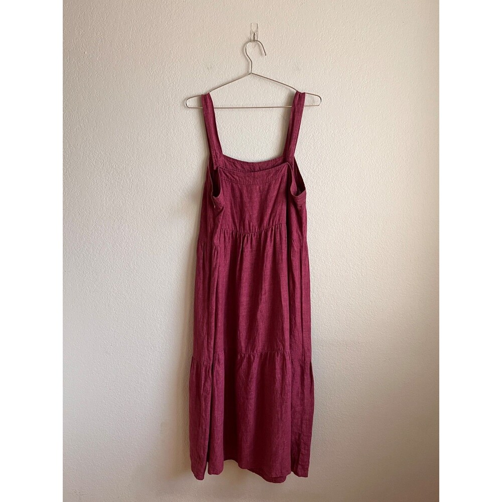 Eileen Fisher Washed Organic Linen Delave Tiered Dress in Berry Size MEDIUM - Picture 3 of 6